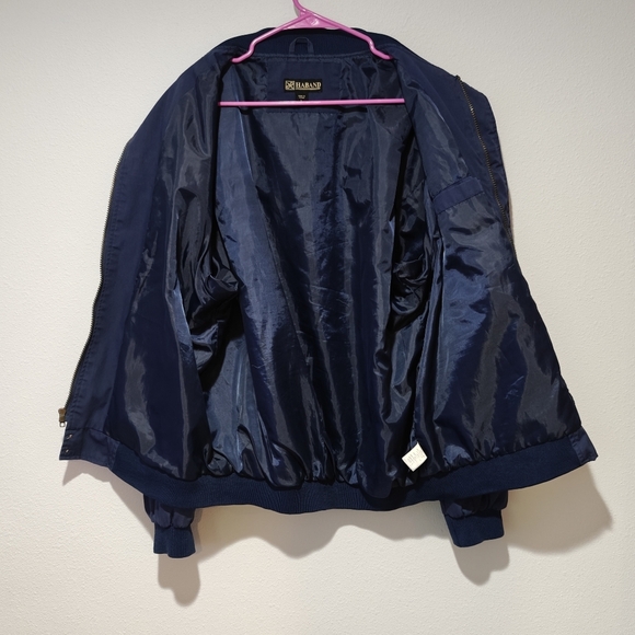 Vintage Haband Bomber Jacket Size Large Mens Navy Full Zip 3 Pockets Y2K - Picture 6 of 10